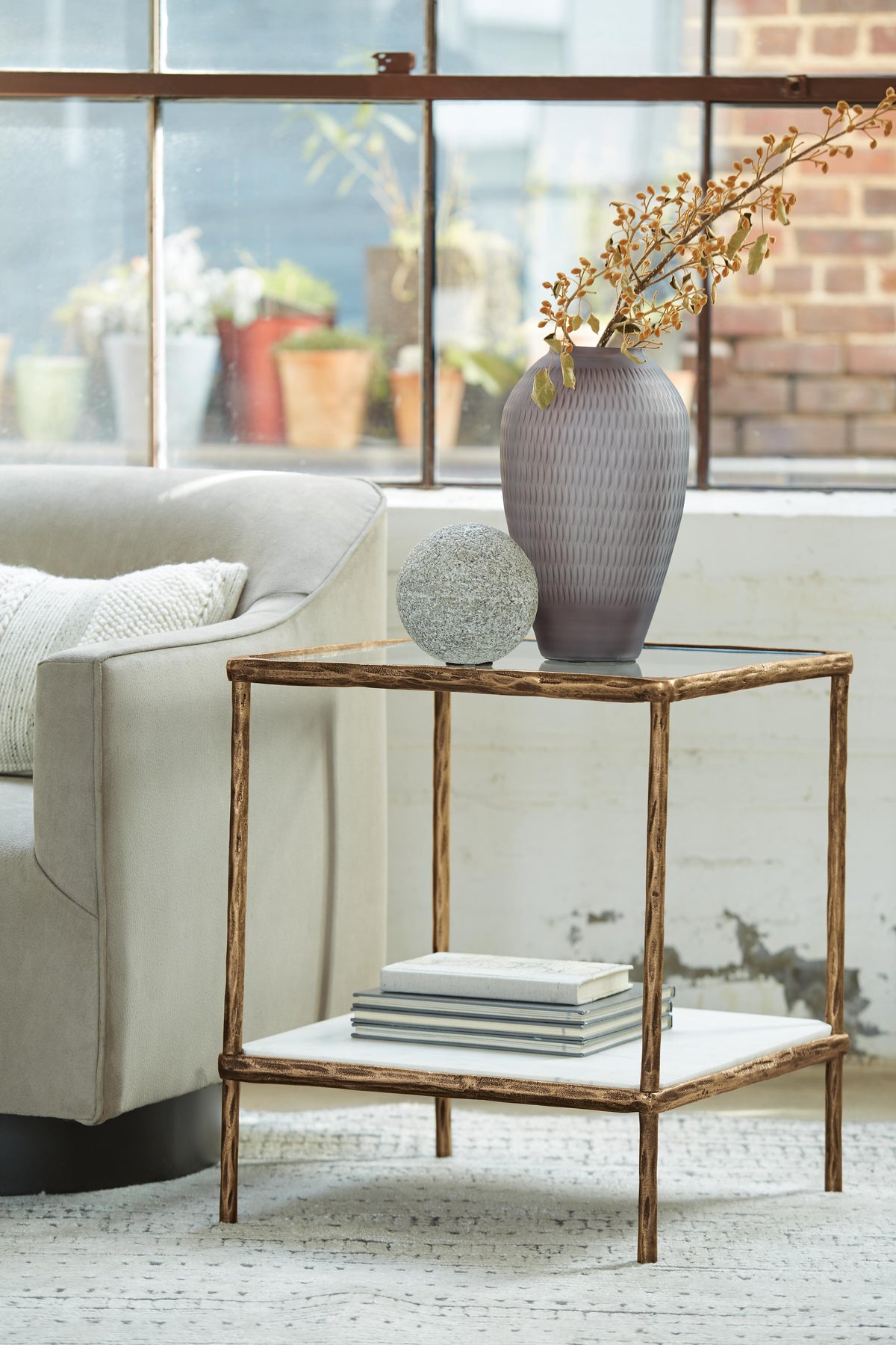 Aurelia Bay Accent Table in Antique Brass Finish