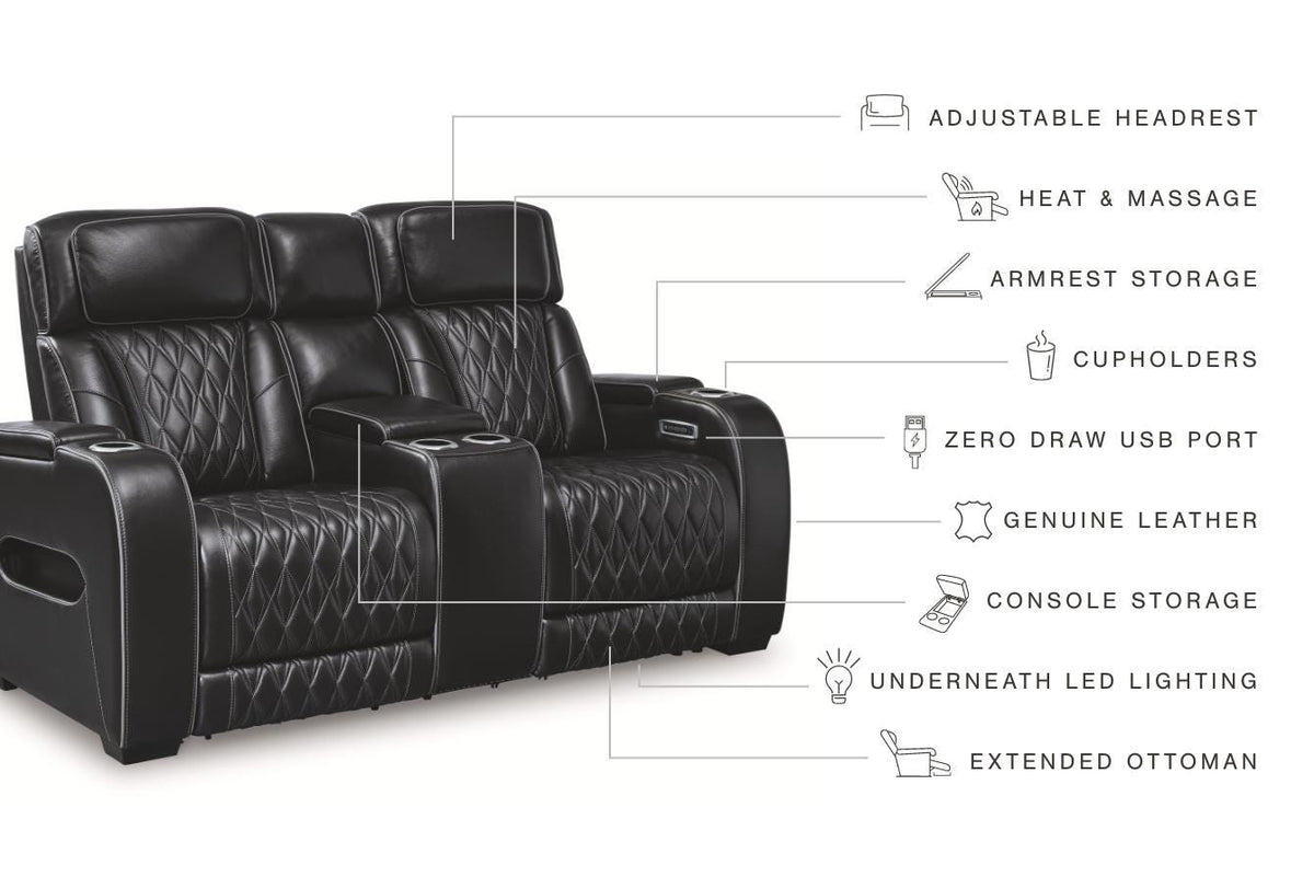 Anvilbrook Power Reclining Loveseat with Console in Black