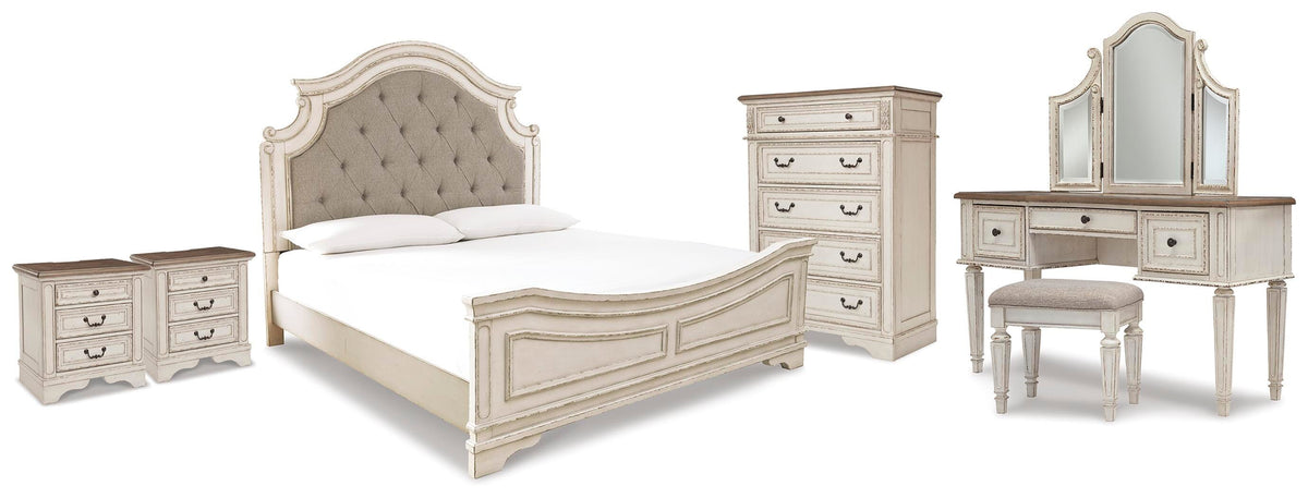 Barnwell King Panel Bed with Vanity and Chest and 2 Nightstands