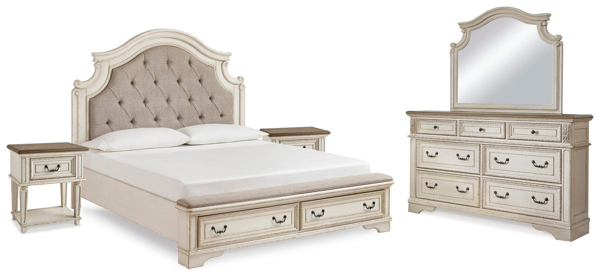 Barnwell King Panel Bed with Dresser and Mirror and 2 Nightstands