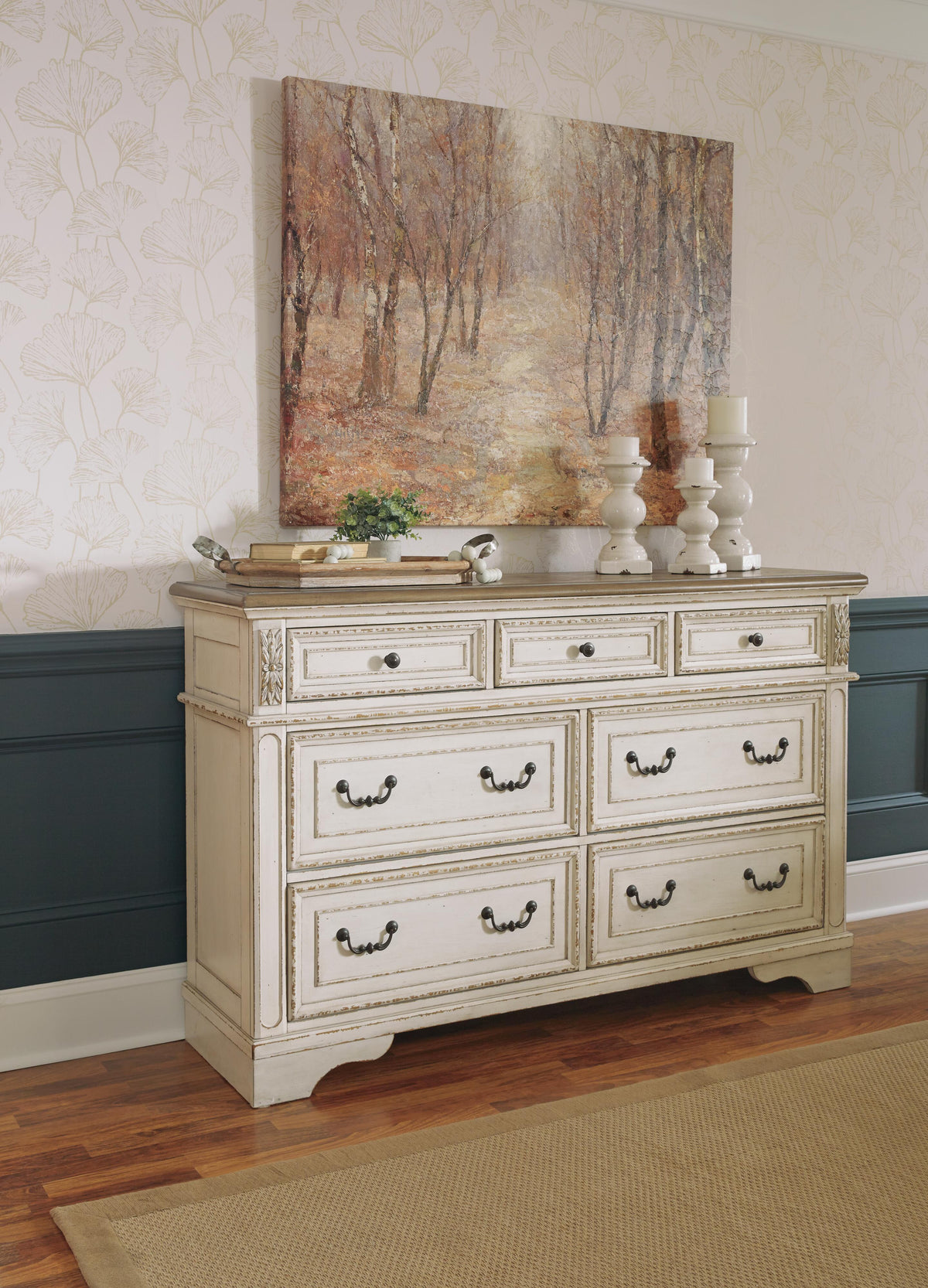 Barnwell Queen Upholstered Storage Bed with Dresser and Nightstand
