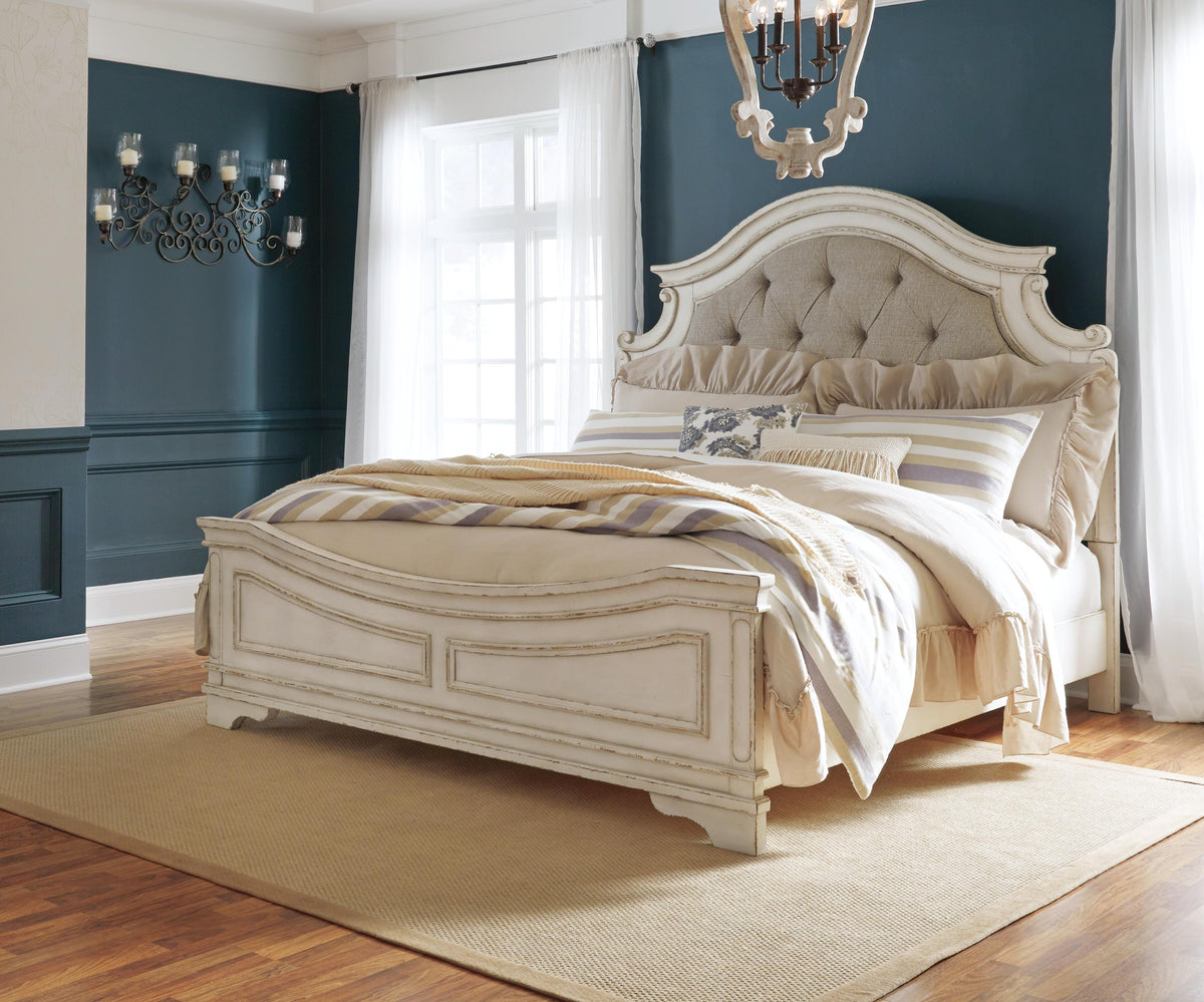 Barnwell King Upholstered Panel Bed with Chest and 2 Nightstands