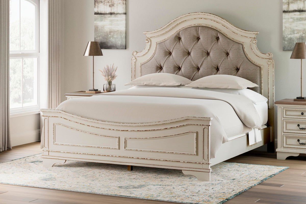 Barnwell King Upholstered Panel Bed with Chest and 2 Nightstands