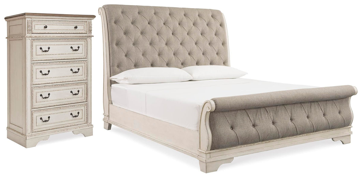 Barnwell Queen Upholstered Sleigh Bed and Chest