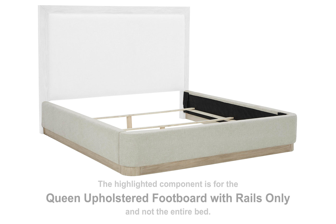 Hennington Queen Upholstered Footboard with Rails and Roll Slats