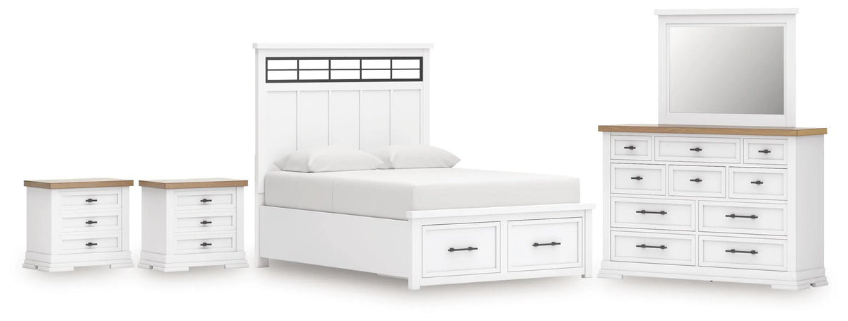 Wategos King Panel Bed with Dresser and Mirror and 2 Nightstands