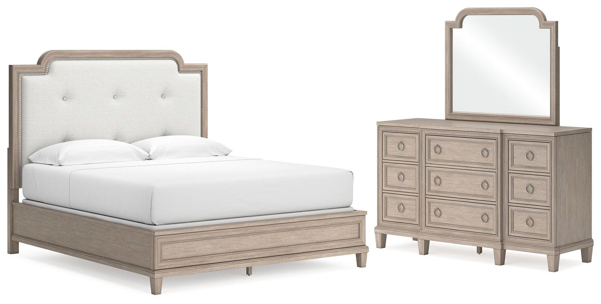 Ashfield King Upholstered Panel Bed with Dresser and Mirror