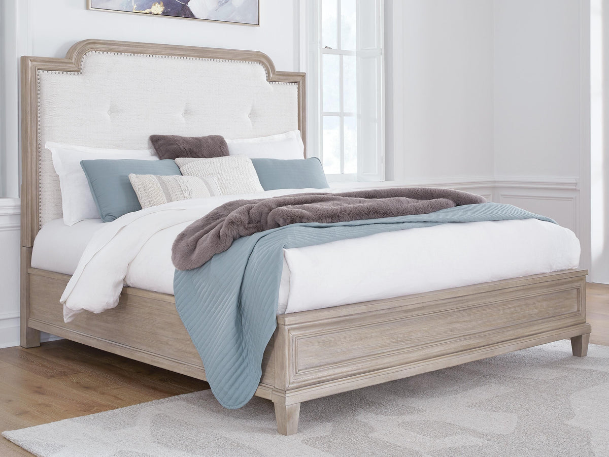 Ashfield King Upholstered Panel Bed in Light Grayish Brown Fabric