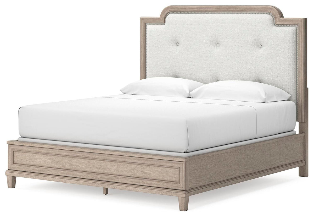 Ashfield King Upholstered Panel Bed in Light Grayish Brown Fabric