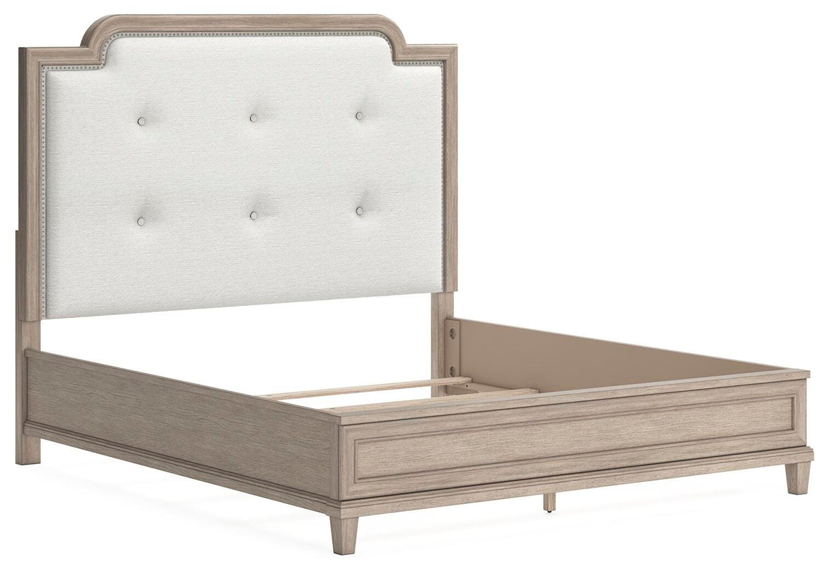Ashfield King Upholstered Panel Bed with Dresser and Mirror