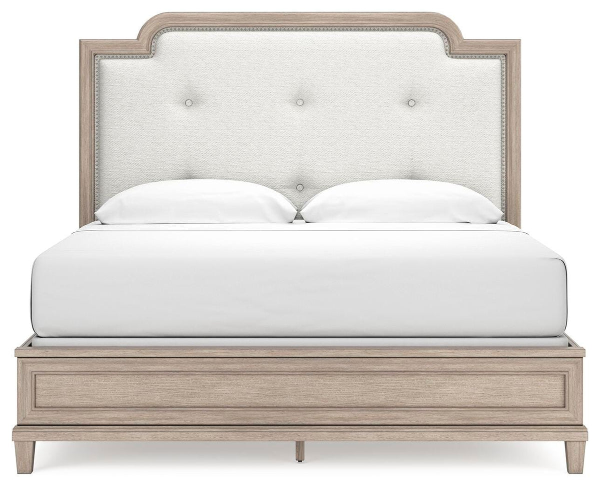 Ashfield King Upholstered Panel Bed with Dresser and Mirror