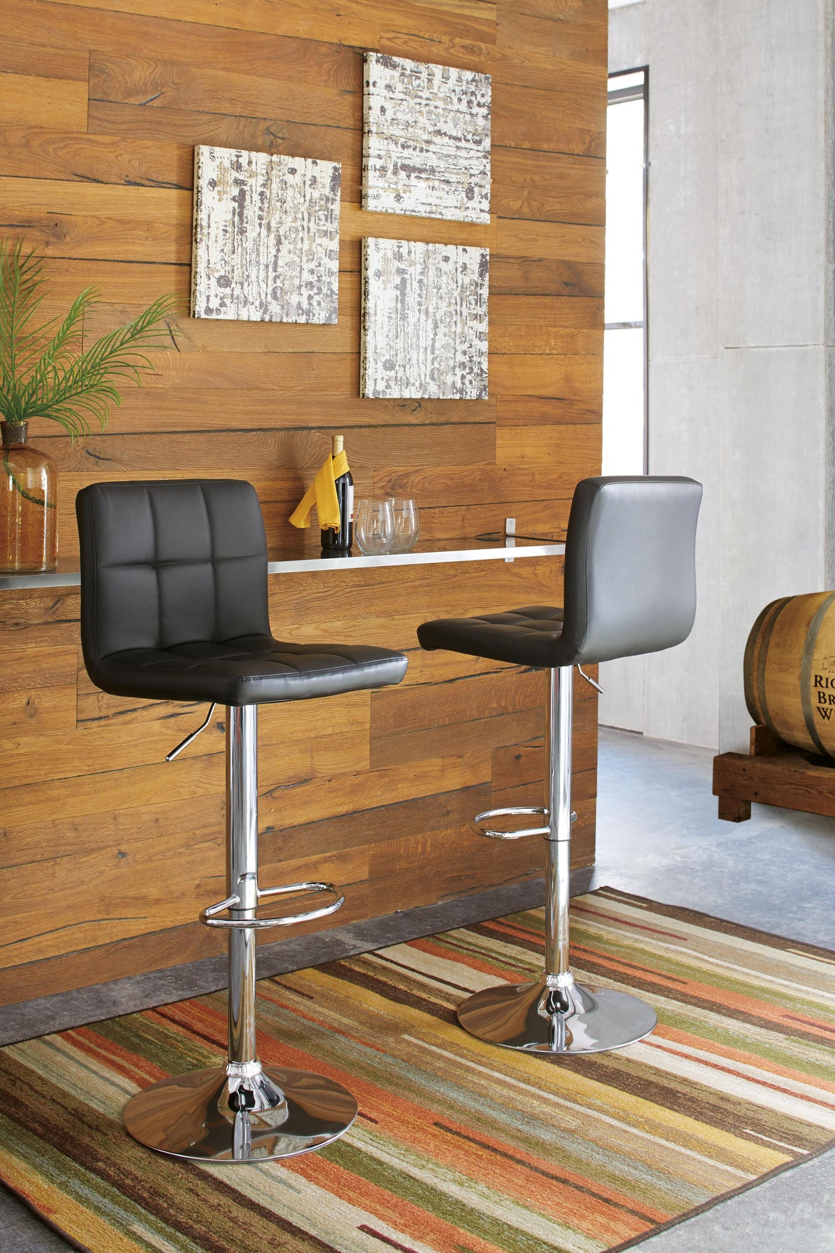 Colton Adjustable Height Bar Stool in Black/Chrome Finish