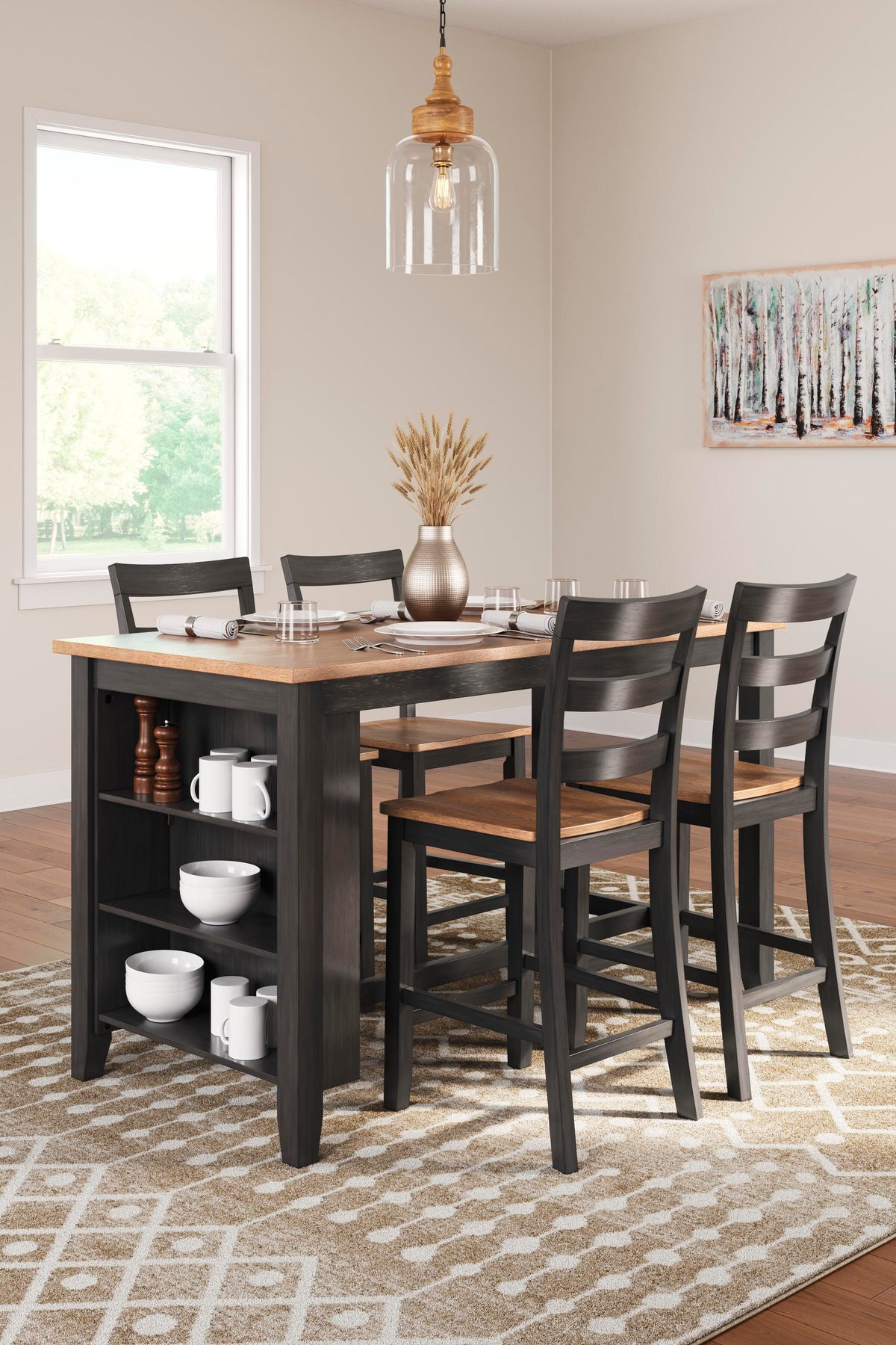 Windham Counter Height Dining Table and 4 Barstools in Natural/Brown