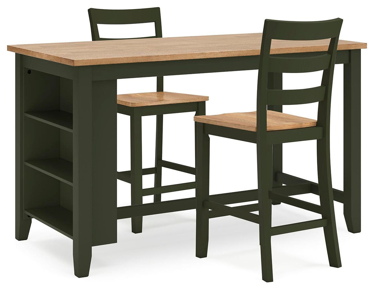Windham Counter Height Dining Table and 2 Barstools in Natural/Green
