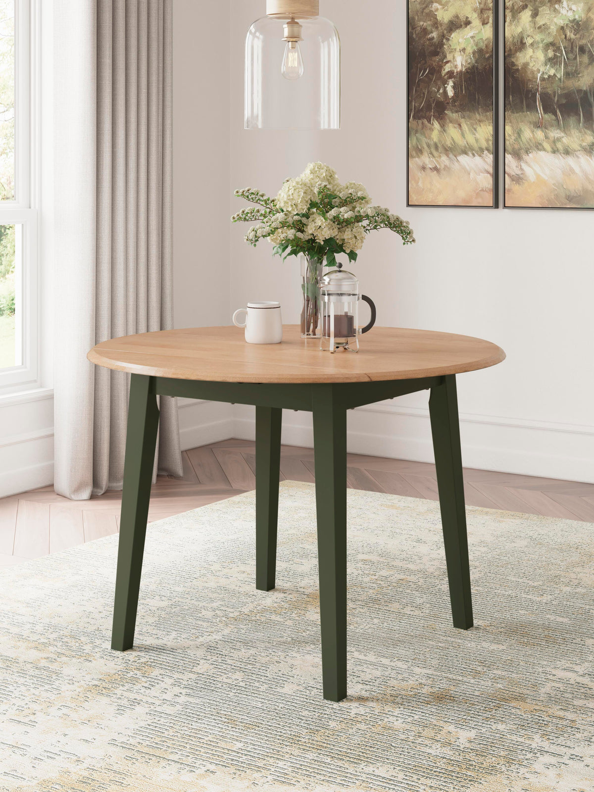 Windham Dining Table and 2 Chairs in Natural/Green