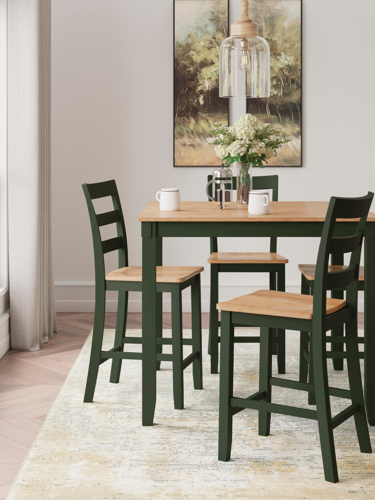 Windham Counter Height Dining Table and 4 Barstools (Set of 5) in Natural/Green