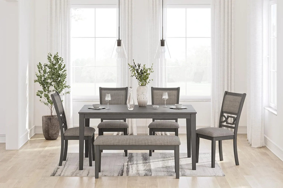 Rhen Dining Table and 4 Chairs and Bench (Set of 6)
