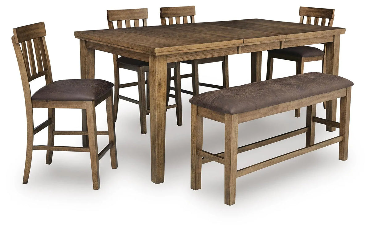 Ashgrove Bay Counter Height Extension Dining Table with 4 Barstools and Bench