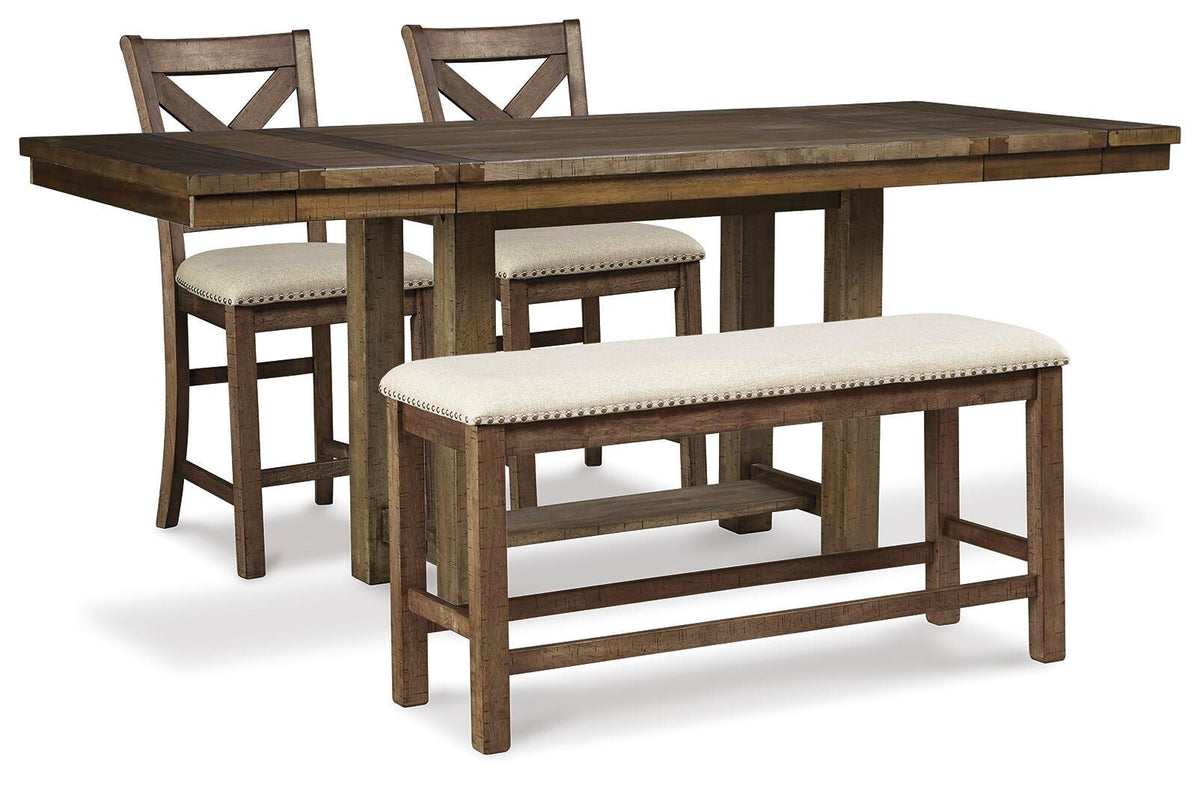 Ashcombe Bay Counter Height Dining Table and 2 Barstools and Bench