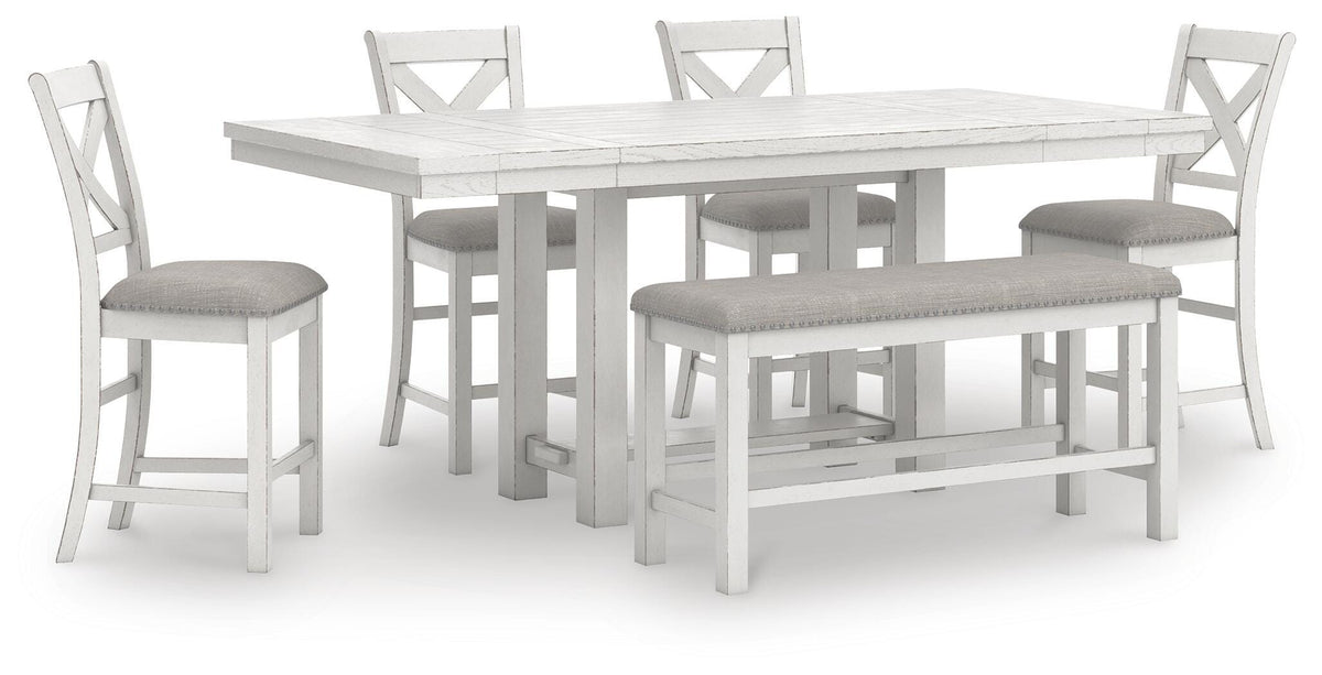 Hadley Counter Height Dining Table with 4 Barstools and Bench