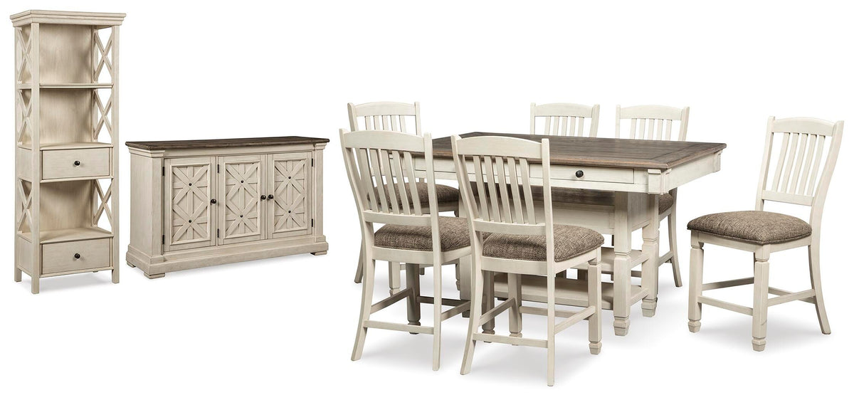 Hartwell Counter Height Table with 6 Barstools with Server and Display Cabinet