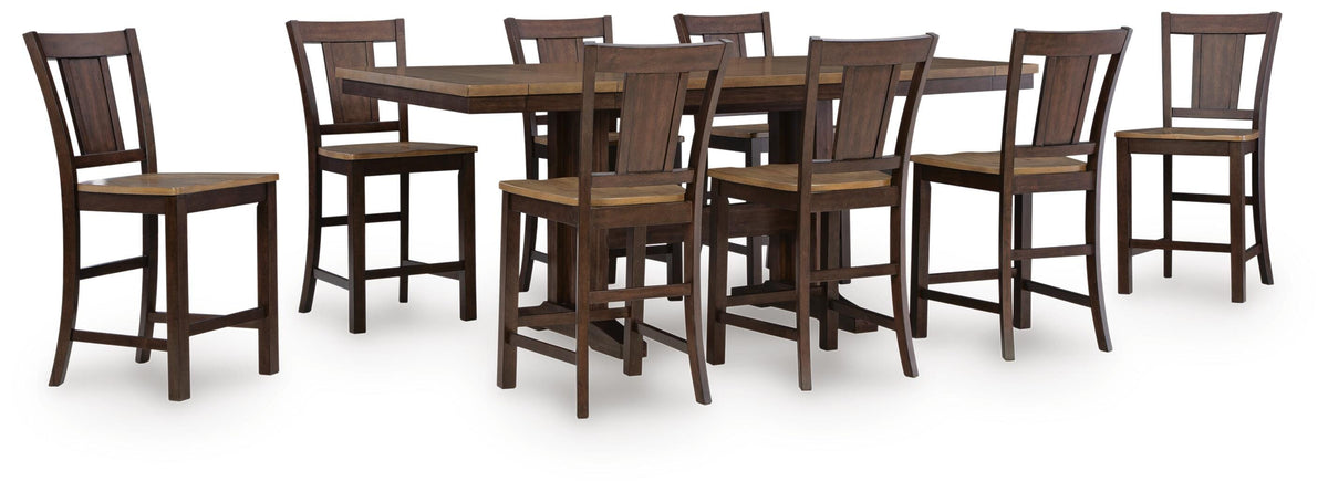 Hollowmere Counter Height Extension Dining Table and 8 Barstools