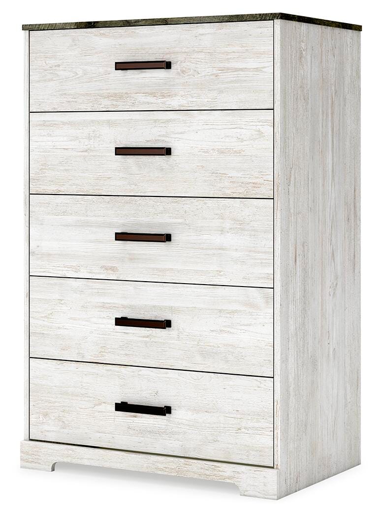 Cobden Chest of Drawers in Whitewash/Charcoal Gray