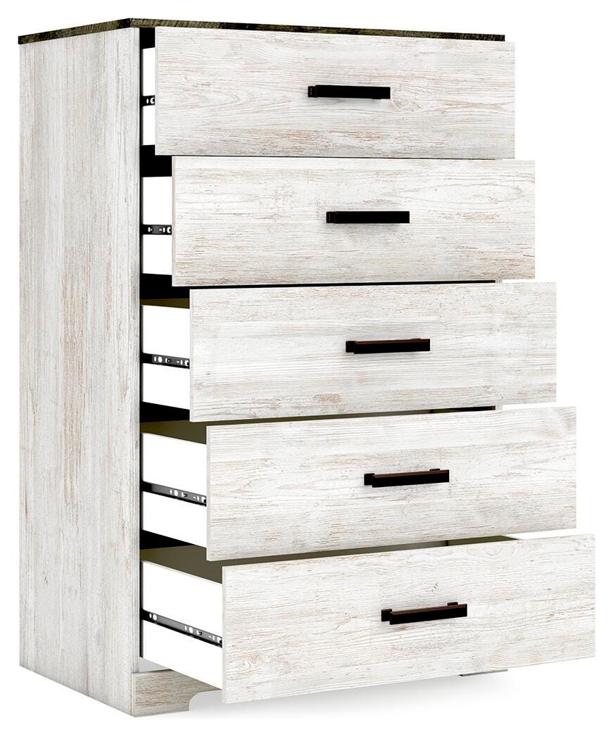 Cobden Chest of Drawers in Whitewash/Charcoal Gray