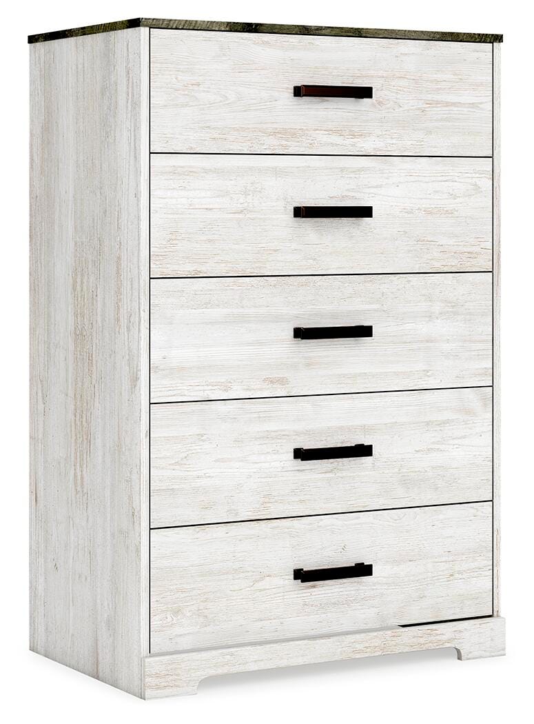 Cobden Chest of Drawers in Whitewash/Charcoal Gray