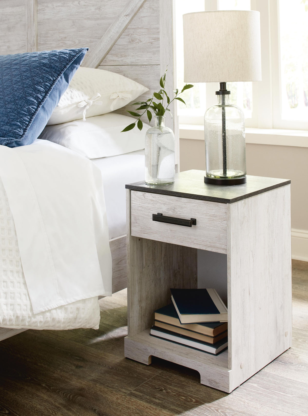 Cobden Nightstand in Whitewash/Charcoal Gray II