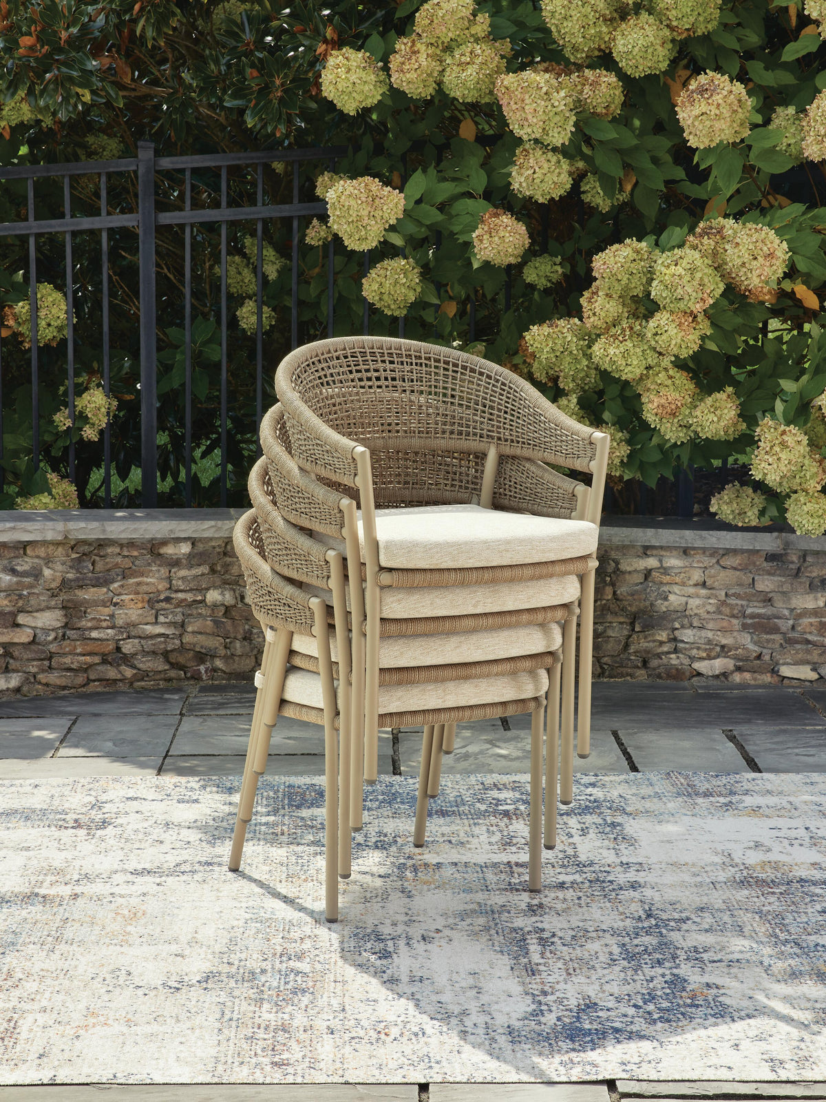 Rosie Bay Outdoor Arm Chair with Cushion (Set of 4)