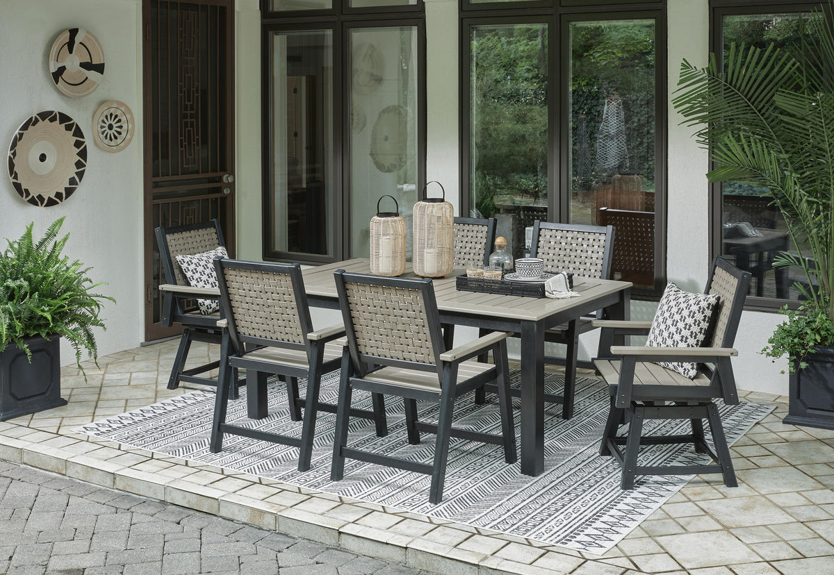 Marchesa Outdoor Dining Table with 2 Swivel Arm Chairs and 4 Arm Chairs