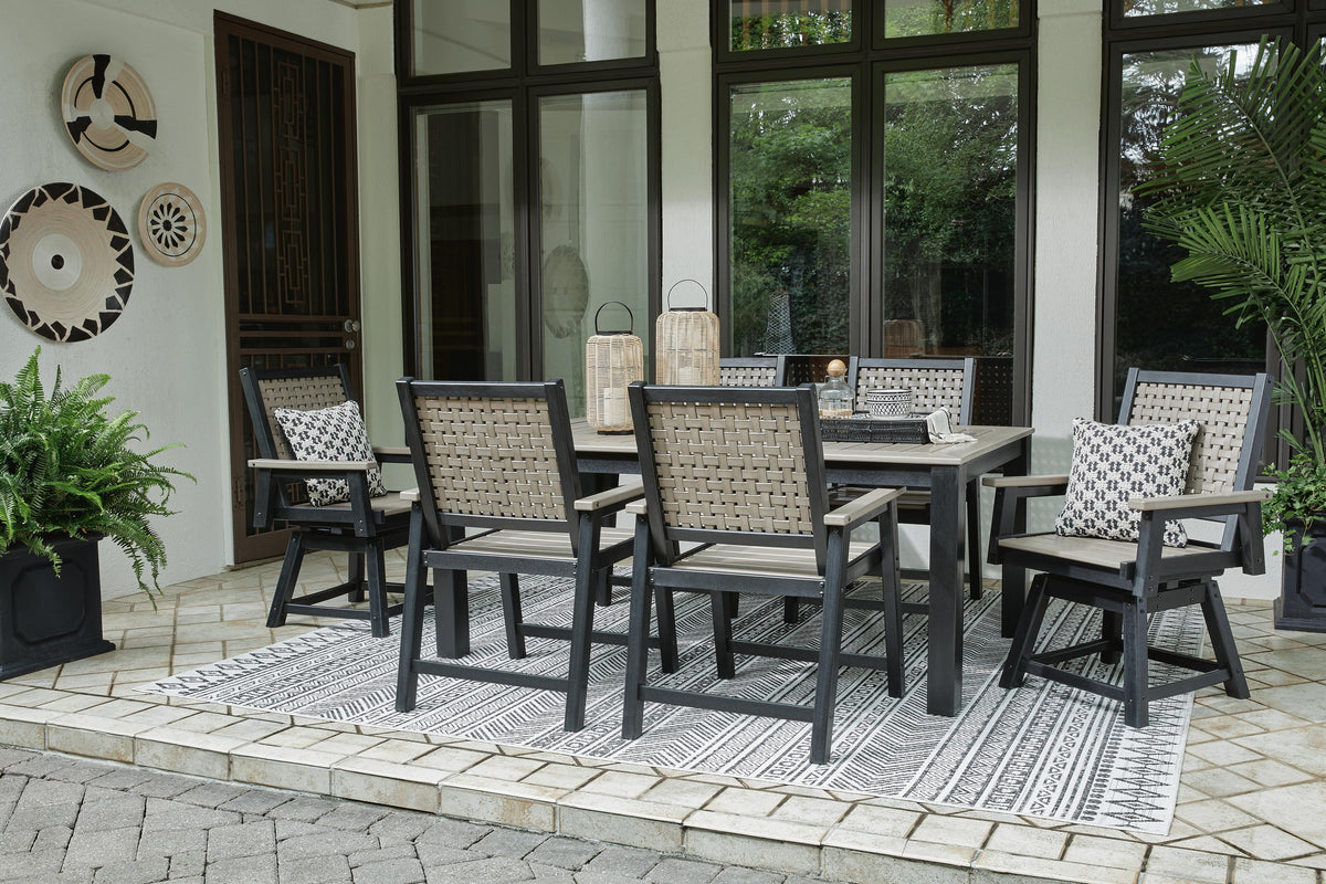 Marchesa Outdoor Dining Table with 2 Swivel Arm Chairs and 4 Arm Chairs