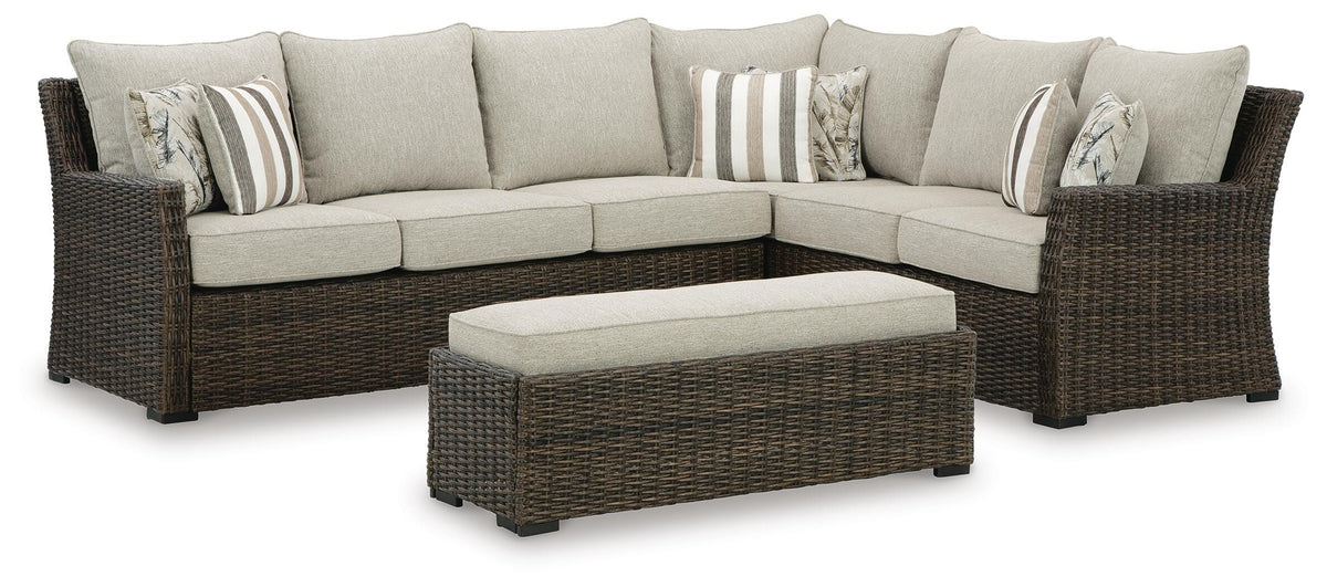 Marnie Outdoor Sofa Sectional/Bench with Cushion (Set of 3)