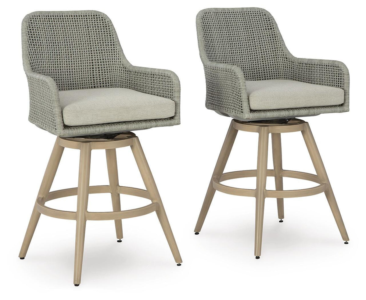 Hensley Outdoor Bar Height Barstool with Cushion (Set of 2)