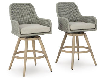 Hensley Outdoor Bar Height Barstool with Cushion (Set of 2)