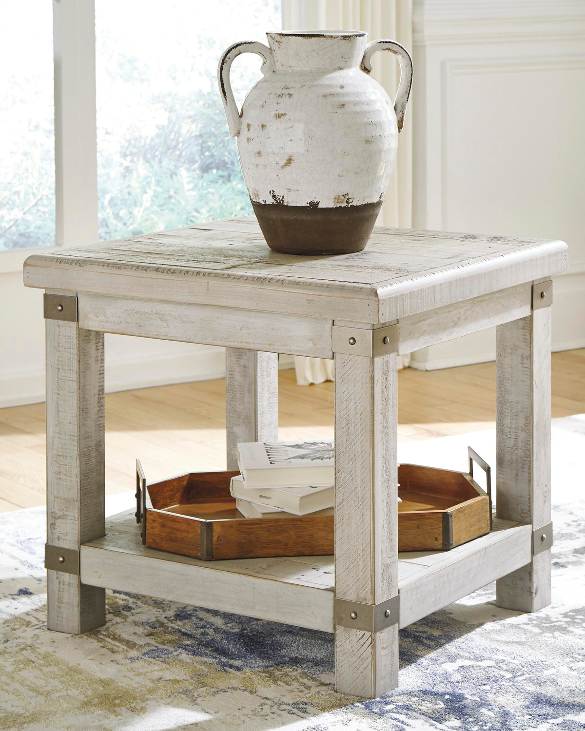 Wilton End Table in White Wash Gray
