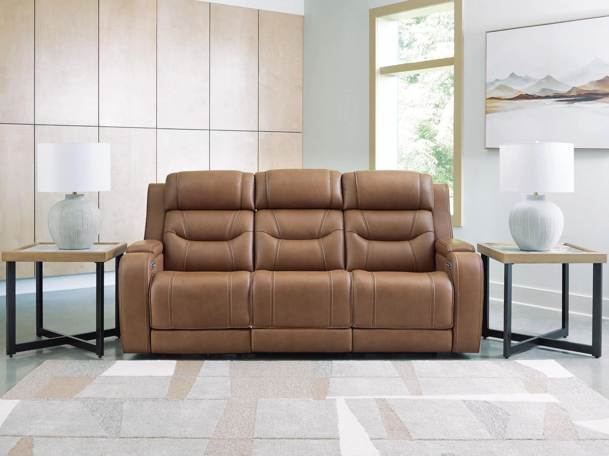 Winslow Bay Power Reclining Sofa with Audio Seating in Caramel
