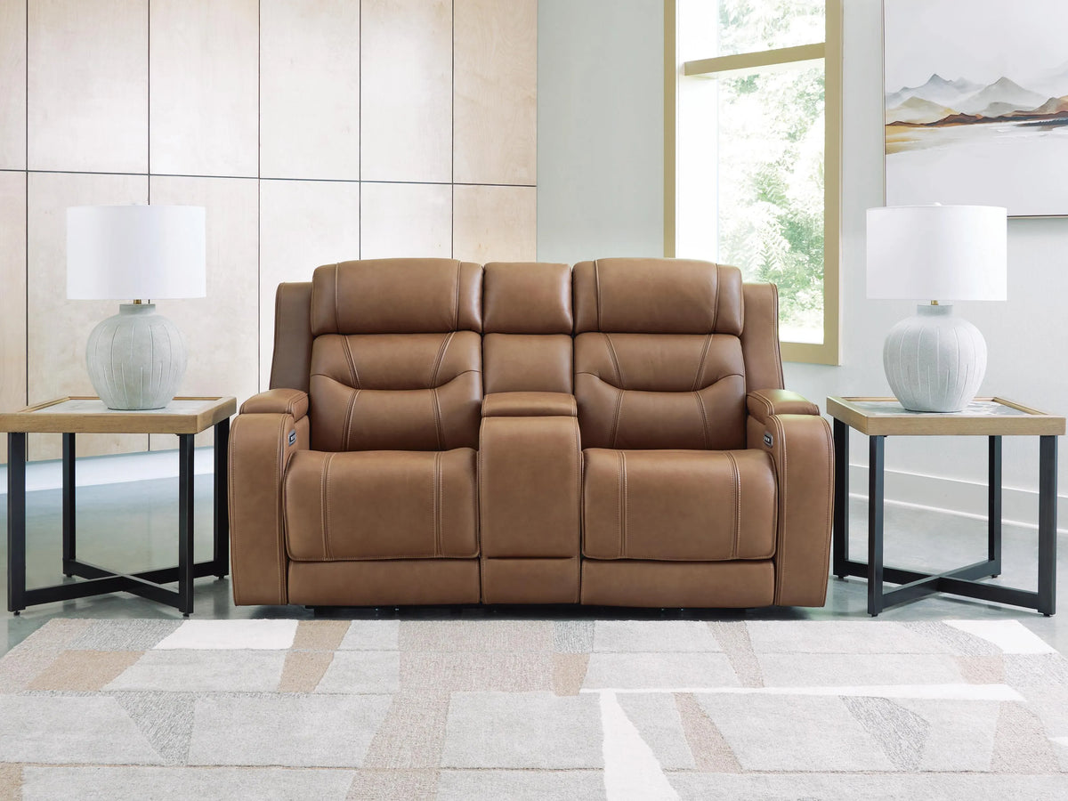 Winslow Bay Power Reclining Loveseat with Audio Seating in Caramel