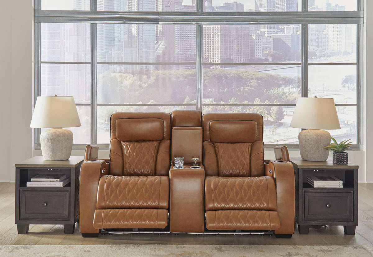 Anvilbrook Power Reclining Loveseat with Console in Caramel