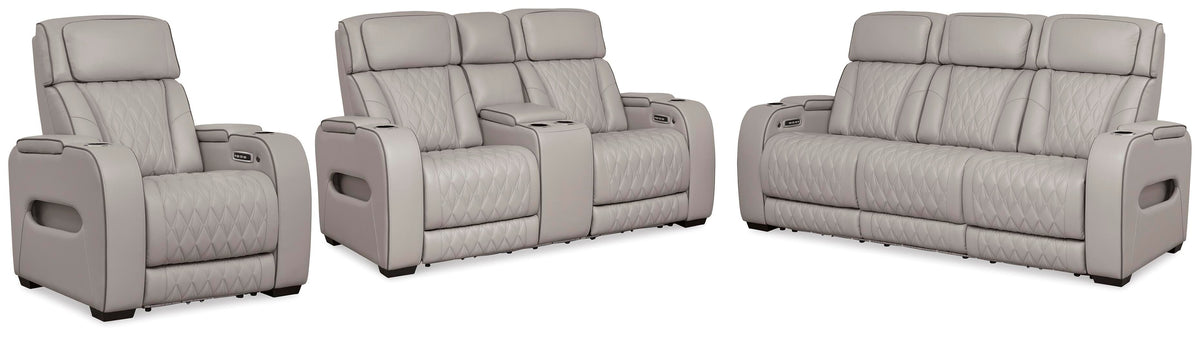 Anvilbrook Power Reclining Sofa with Loveseat and Recliner in Gray