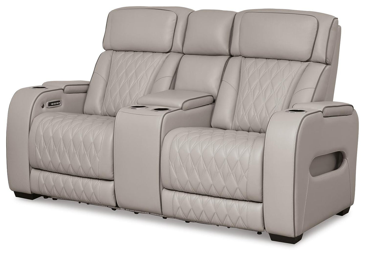 Anvilbrook Power Reclining Sofa with Loveseat and Recliner in Gray