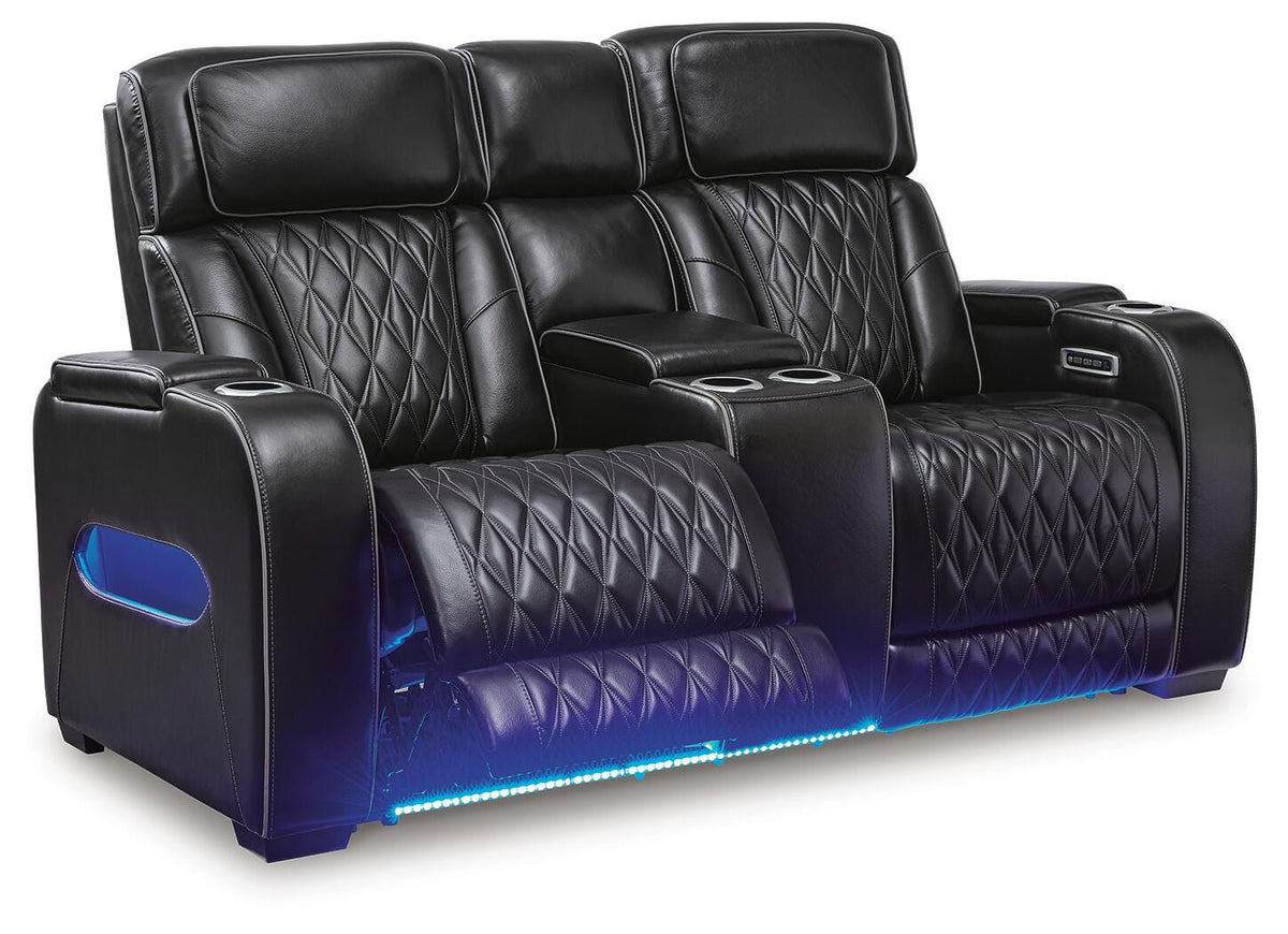 Anvilbrook Power Reclining Loveseat with Console in Black