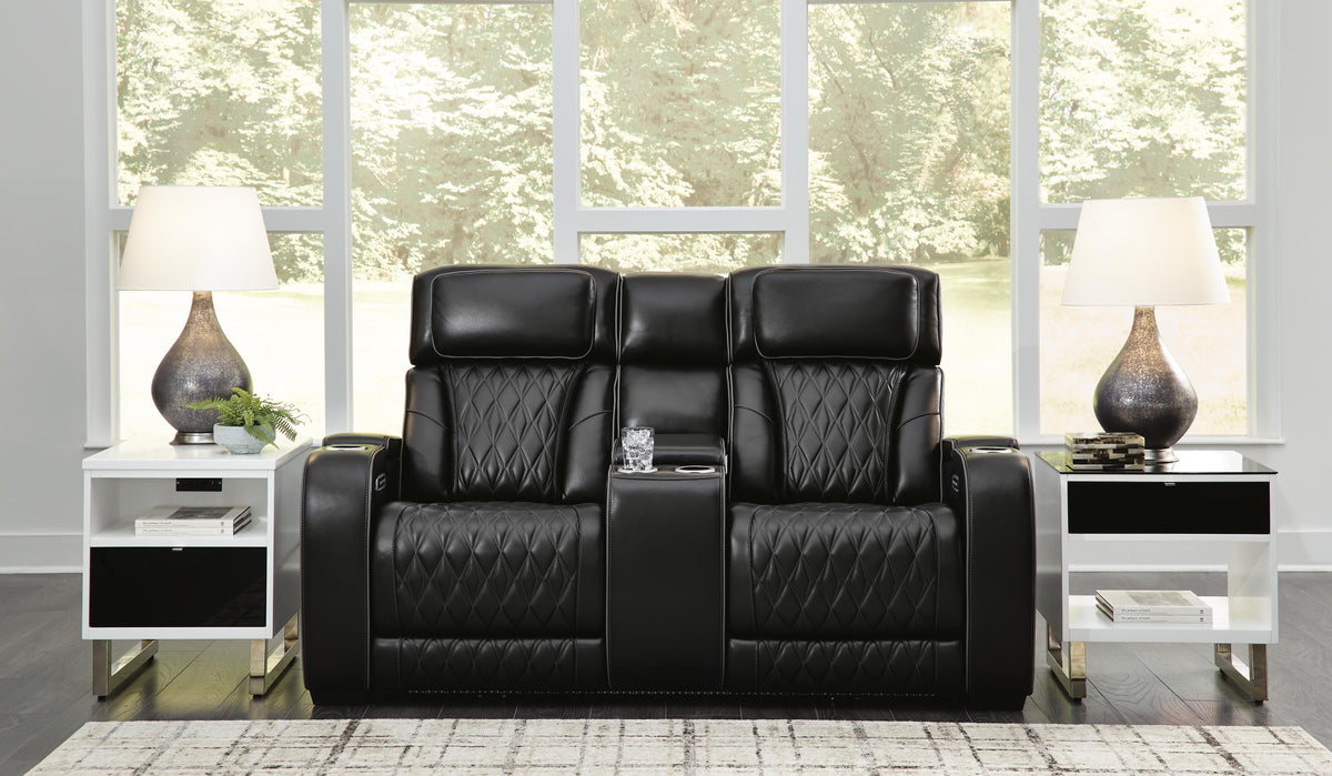 Anvilbrook Power Reclining Loveseat with Console in Black