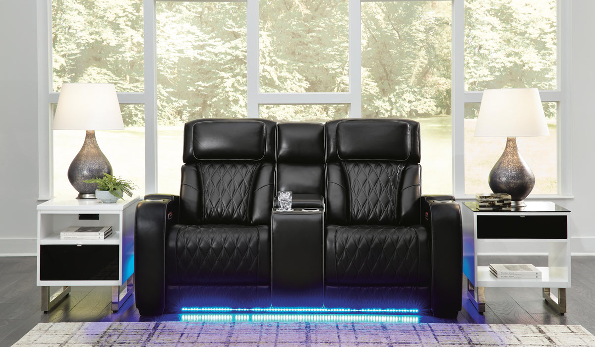 Anvilbrook Power Reclining Loveseat with Console in Black