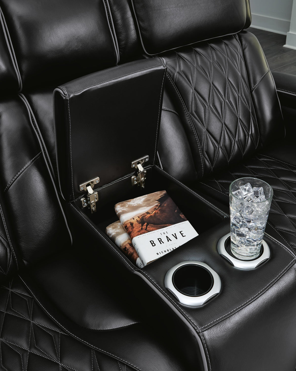 Anvilbrook Power Reclining Loveseat with Console in Black