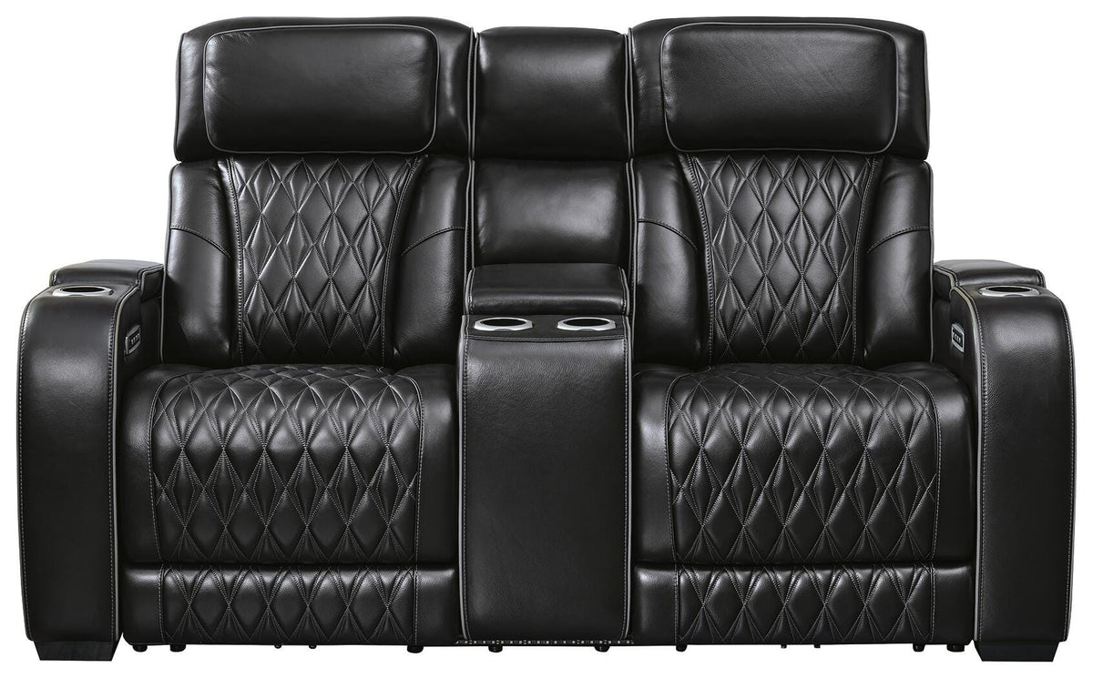 Anvilbrook Power Reclining Loveseat with Console in Black
