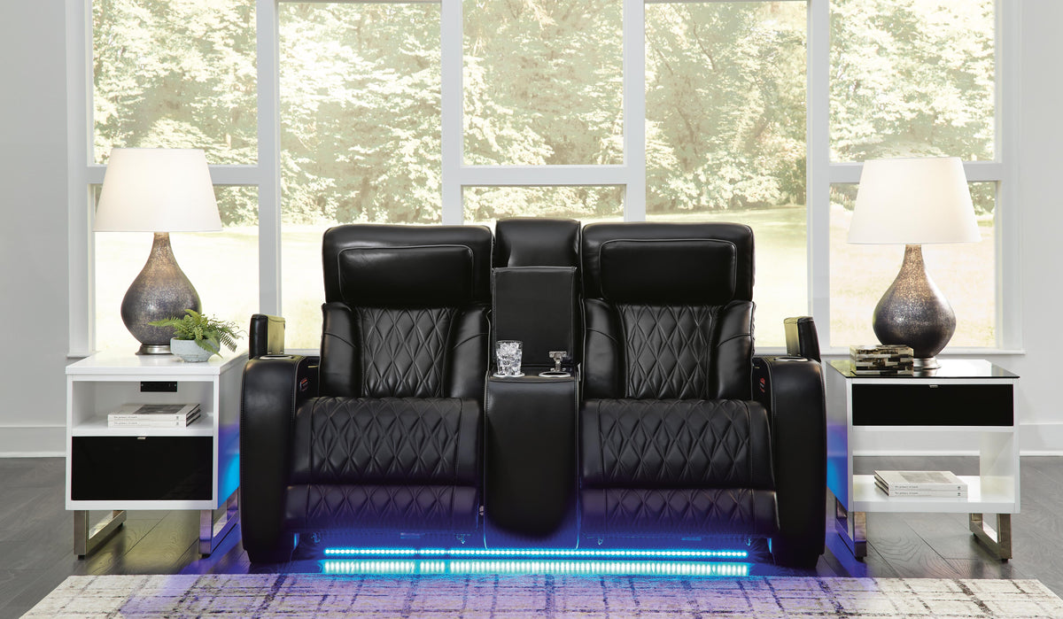 Anvilbrook Power Reclining Loveseat with Console in Black