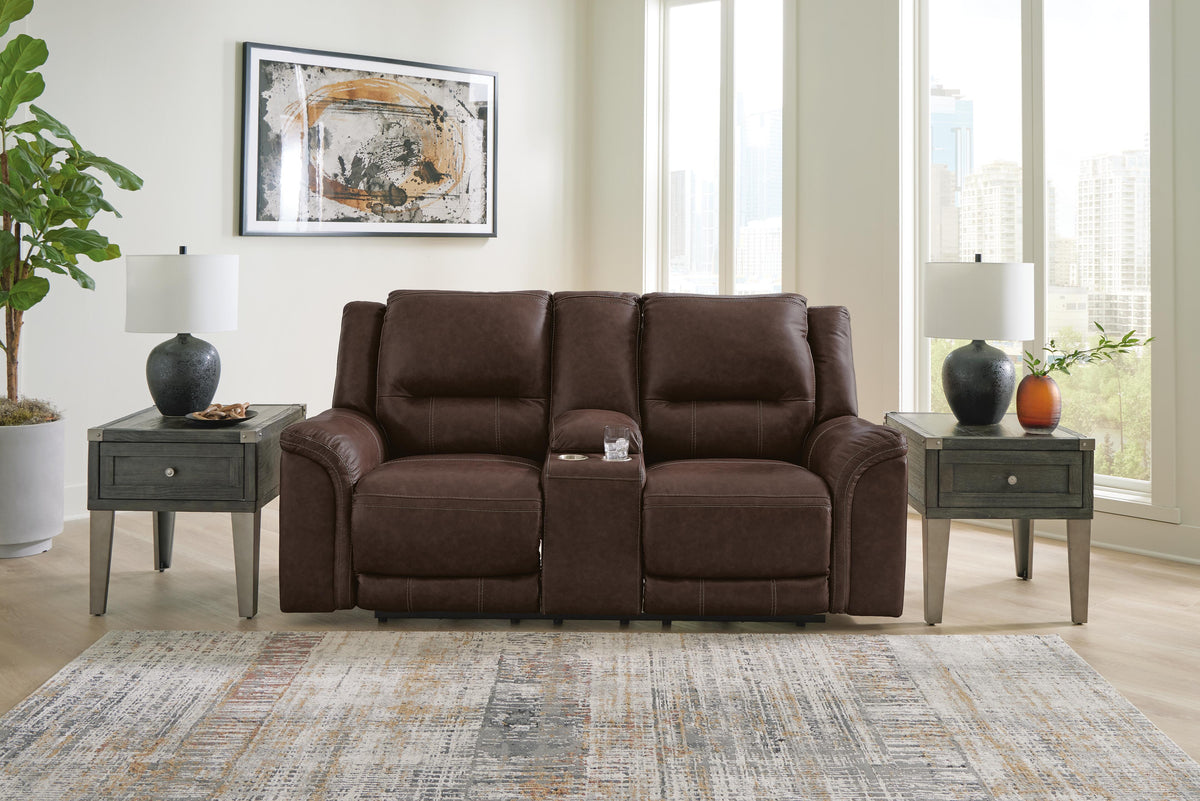 Chatsworth Bay Power Reclining Loveseat with Console in Dark Brown
