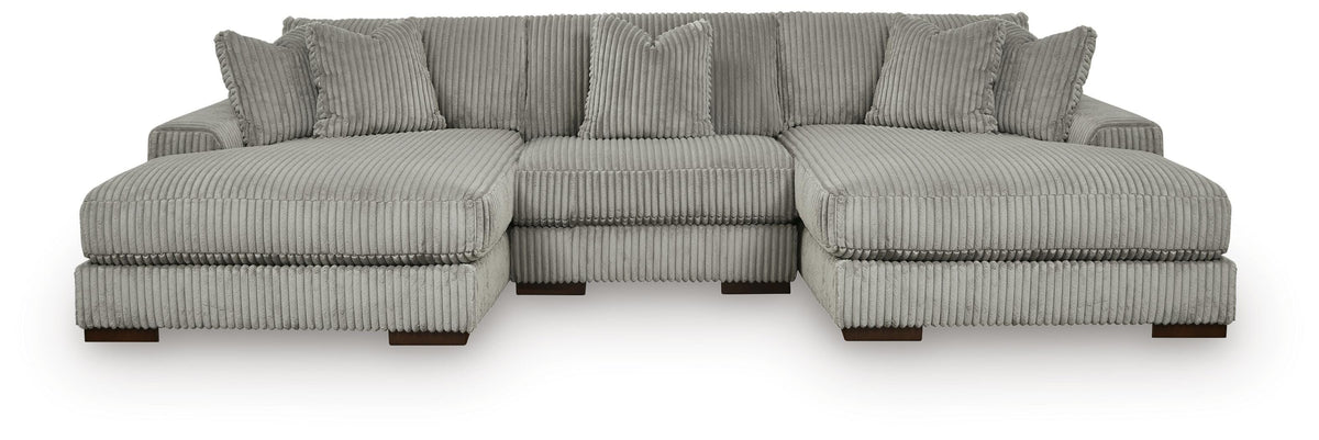 Bawley 3-Piece Sectional with Double Chaise in Fog